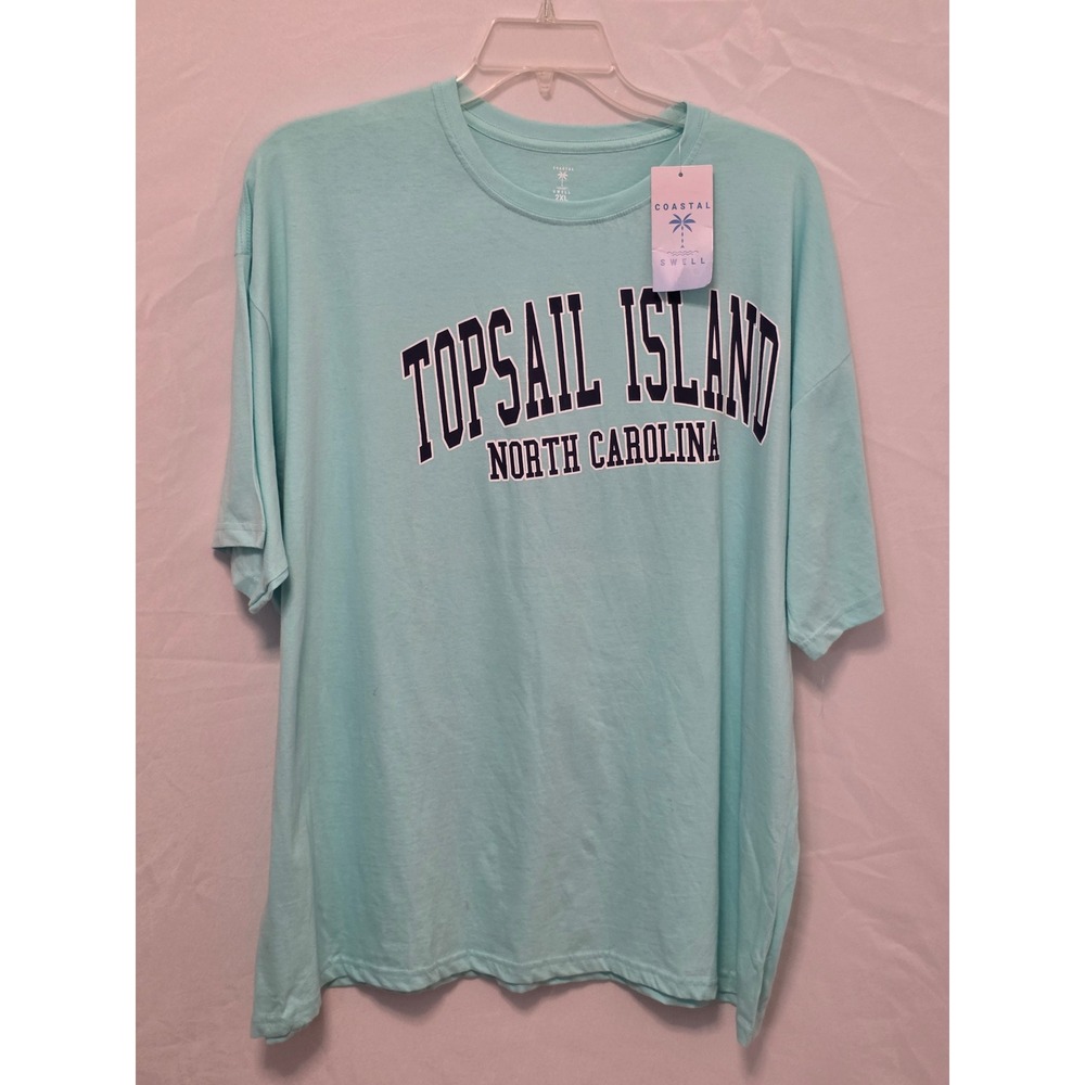 Coastal Swell Topsail Island North Carolina Graphic T-Shirt Aqua Blue 2XL NEW